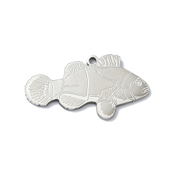 201 Stainless Steel Pendants, Laser Cut, Fish Charm, Stainless Steel Color, 15.5x28.5x1.5mm, Hole: 1.5mm