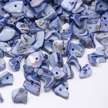 Dyed Natural Freshwater Shell Chips Beads, Shell Shards, Steel Blue, 9~12x6~15mm, Hole: 1mm, about 900pcs/500g