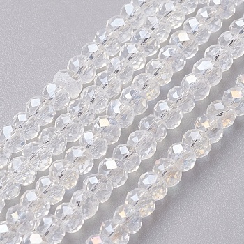 Electroplate Glass Beads Strands, Full Rainbow Plated, Faceted, Rondelle, Clear, 4~4.5x3mm, Hole: 0.5mm, about 130~135pcs/strand, 15.5~16 inch(39~40cm)
