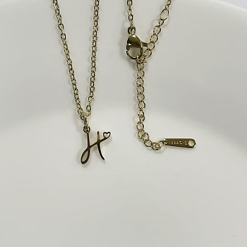 304 Stainless Steel Letter Pendant Necklaces, Golden, Lead Free & Nickel Free & Cadmium Free, Letter H, 20.08~20.28 inch(51~51.5cm), charm: 11x8mm
