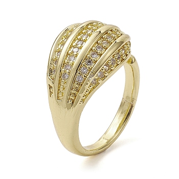 Rack Plating Brass Micro Pave Cubic Zirconia Open Cuff Rings, Teardrop, Real 18K Gold Plated, US Size 7 1/2(17.7mm)