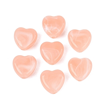 Two Tone Acrylic Beads, Imitation Gemstone Style, Heart, Light Salmon, 14x14x7mm, Hole: 1.8~2mm