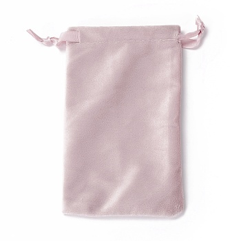 Velvet Jewelry Drawstring Bags, with Satin Ribbon, Rectangle, Misty Rose, 15x10x0.3cm