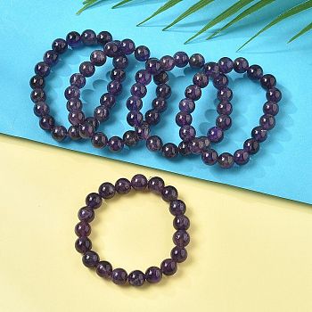 Natural Amethyst Bead Stretch Bracelets, Round, 2 inch~2-1/8 inch(5.2~5.5cm), Bead: 10mm