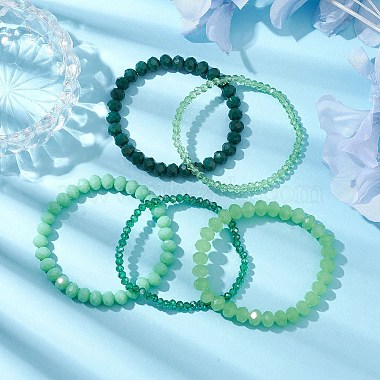 5 pcs 5 styles ensembles de bracelets extensibles en perles de verre rondes à facettes(BJEW-JB10423-06)-2