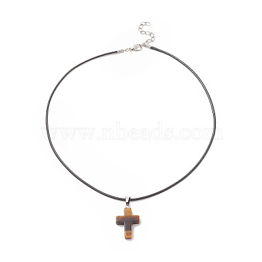 5Pcs 5 Style Natural & Synthetic Mixed Gemstone Cross Pendant Necklaces Set with Waxed Cord for Women(NJEW-JN04176)-4