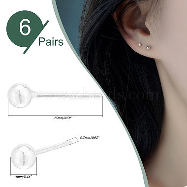 Pandahall Elite 6 paires de boucles d'oreilles à tige rondes en argent sterling pour hommes et femmes(EJEW-PH0001-20)-6
