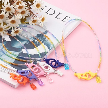 Rainbow Personalized Electroplate Glass Beaded Necklaces(NJEW-JN03410)-6