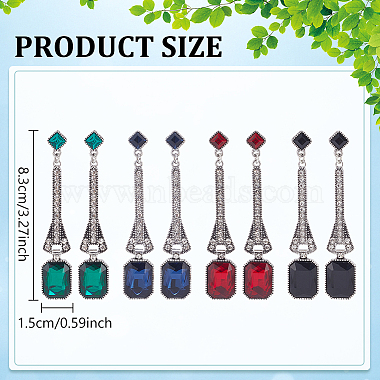 4 Pairs 4 Colors Rhinestone Rectangle Dangle Stud Earrings(EJEW-AN0004-18)-2