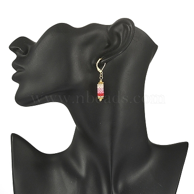 Boucles d'oreilles pendantes à levier en forme de colonne tressée en graines de verre(EJEW-MZ00058-01)-3