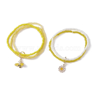 5Pcs 5 Style Bees & Flower Alloy Enamel Charm Bracelets Set(BJEW-JB09953)-3