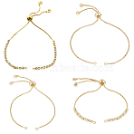 8Pcs 4 Style Brass Box Chain Slider Bracelet Makings, with Crystal Rhinestone Chains Tab, Fit for Connector Charms, Real 18K Gold Plated, 9-5/8~10-1/8 inch(24.4~25.7cm), 2pcs/style(KK-BBC0012-42)