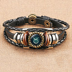 12 Constellations PU Leather Multi-strand Bracelets, Alloy Glass Flat Round Charm Bracelets for Men Women, Taurus, 7-1/8 inch(18cm)(WGFD09F-02)