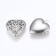 304 Stainless Steel Pendant Rhnestone Settings, Diffuser Locket Pendants, Photo Frame Charms for Necklaces, Heart, Stainless Steel Color, 22.5x19.5x5.5mm, Hole: 1mm, Inner Size: 11x13.5mm, Fit for 3mm Rhinestone(STAS-G146-24P)