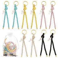 Polyester Cord First Communion Christening Keychain with Alloy Enamel Cross for Baptism Favors Gift, with Iron Split Key Rings, Mixed Color, 350mm, 5 colors, 2pcs/color, 10pcs/set(KEYC-AB00031)