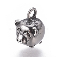 316 Surgical Stainless Steel Charms, Polished, Piggy Findings, Antique Silver, 12x9x10.5mm, Hole: 2mm(STAS-G214-37AS)