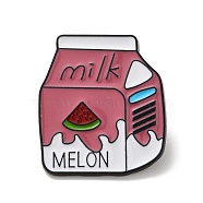 Zinc Alloy Brooches, Enamel Pins, Black, Milk Carton, Pale Violet Red, 28.5x25x1.5mm(JEWB-O011-01E)