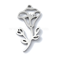 304 Stainless Steel Pendants, Laser Cut, Flower Charm, Stainless Steel Color, 20x10.5x1mm, Hole: 0.8mm(STAS-C097-26P)