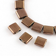 Electroplate Non-magnetic Synthetic Hematite Multi-Strand Links, Square Tile Beads, Copper Plated, 5x5x2mm, Hole: 0.5mm, about 80~81pcs/strands, 15.7 inch(G-S199-06F)