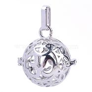 Rack Plating Brass Cage Pendants, For Chime Ball Pendant Necklaces Making, Hollow Round with Om Symbol, Platinum, 25x24x20.5mm, Hole: 3x7mm, inner measure: 18mm(KK-S751-012P)