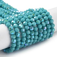 Opaque Glass Beads Strands, Faceted, Round, Dark Turquoise, 4mm, Hole: 0.8mm, about 93~95pcs/strand, 14.37~14.49''(36.5~36.8cm)(EGLA-A035-P4mm-L12)