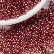 MIYUKI Round Rocailles Beads, Japanese Seed Beads, 8/0, (RR373) Dark Rose Lined Light Topaz Luster, 3mm, Hole: 1.1mm, about 422~455pcs/10g(X-SEED-G008-RR0373)