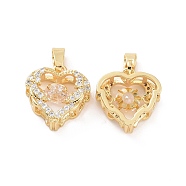 Brass Micro Pave Clear Cubic Zirconia Charms, Heart Charm, Real 18K Gold Plated, 14x13.5x5.5mm, Hole: 4.5x2.5mm(KK-E068-VC283)