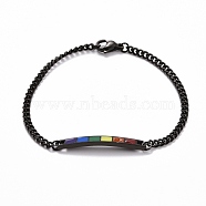 Rainbow Pride Bracelet, Enamel Rectangle Bar Link Bracelet for Men Women, Electrophoresis Black, 7-1/4~7-3/8 inch(18.5~18.8cm)(BJEW-F419-12A-EB)