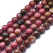 Natural Rhodonite Beads Strands, Round, 8~9mm, Hole: 0.8mm, about 48~52pcs/strand,15.35''~16.54''(39~42cm)(G-K245-A11-04)