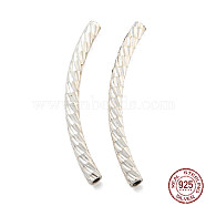 925 Sterling Silver Tube Beads, Diamond Cut, Curved Tube, Silver, 25x5x2mm, Hole: 1.2mm(STER-Q191-01C-S)