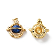 Rack Plating Brass Micro Pave Clear Cubic Zirconia Pendants, with Jump Ring and Enamel, Lead Free & Cadmium Free, Planet Charm, Real 18K Gold Plated, Dark Blue, 19.5x19x8mm, Hole: 3.5mm(X-KK-D074-33G)