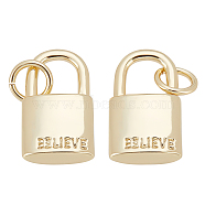 BENECREAT Brass Charms, Inspirational Message Charms, with Jump Rings, Long-Lasting Plated, Lock with Word Believe, Real 18K Gold Plated, 13.8x8.3x3.1mm, Hole: 3.4mm, 10pcs(KK-BC0004-64)