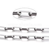 304 Stainless Steel Paperclip Chains, Flat Oval, Drawn Elongated Cable Chains, Unwelded, Stainless Steel Color, 6.5mm(CHS-L020-005P-A)