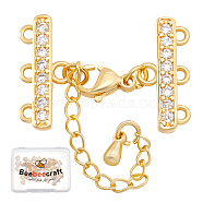 4Pcs Brass Micro Pave Clear Cubic Zirconia Chain Extender, Necklace Layering Clasps, with 3 Strands 6-Hole Ends and Lobster Claw Clasps, Nickel Free, Real 18K Gold Plated, 48mm, Hole: 1.5mm(KK-BBC0013-57)