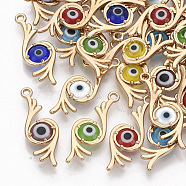Eco-Friendly Alloy Pendants, with Glass Evil Eye, Nickel Free, Flower, Mixed Color, Golden, 26.5x9.5x3mm, Hole: 1.6mm(GLAA-R205-B-05G-NF)