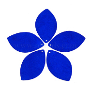 Eco-Friendly Sheepskin Leather Pendants, Leaf, Blue, 46x27x1mm, Hole: 1.5mm(FIND-T045-18C)