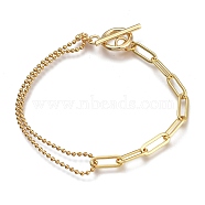 Chain Bracelets, with Brass Paperclip Chains, 304 Stainless Steel Ball Chains & Toggle Clasps, Golden, 7-1/2 inch(19cm)(BJEW-JB05527)