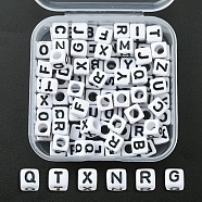 Acrylic Horizontal Hole Letter Beads, Cube with Random Mixed Letters, White, 6x6x6mm, 100pcs/box(MACR-YW0002-28)