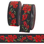 6.8M Flat Ethnic Style Polyester Jacquard Flower Ribbon, for Clothing Sewing, Red, 1-1/4 inch(33mm), about 7.44 Yards(6.8m)/Roll(OCOR-WH0082-133B)