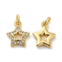 Brass Micro Pave Cubic Zirconia Pendants, Cadmium Free & Lead Free, Long-Lasting Plated, with Jump Ring, Star, Real 18K Gold Plated, 10.5x9x2mm, Hole: 2.4mm(KK-E048-12G)