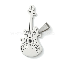 Non-Tarnish 201 Stainless Steel Pendants, Guitar Charm, Stainless Steel Color, 40.5x16.5x1.5mm, Hole: 8x4mm(STAS-U003-18P)