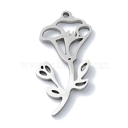 Non-Tarnish 304 Stainless Steel Pendants, Laser Cut, Flower Charm, Stainless Steel Color, 20x10.5x1mm, Hole: 0.8mm(STAS-C097-26P)