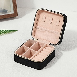 Square Velvet Jewelry Set Storage Zipper Box, for Necklace Ring Earring Storage, Black, 10x10x5cm(PW-WG60886-02)
