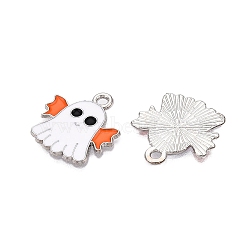 Halloween Theme Alloy Enamel Pendants, Cadmium Free & Nickel Free & Lead Free, Platinum, Ghost, 20x19x1mm, Hole: 2mm(ENAM-T020-08G)