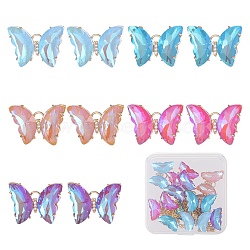 10Pcs 5 Colors Electroplate K9 Glass Pendants, with Light Gold Plated Brass Findings and Clear Cubic Zirconia, Faceted, Butterfly, Cadmium Free & Lead Free, Mixed Color, 20x27x5mm, Hole: 2mm, 2Pcs/color(GLAA-SC0001-75)