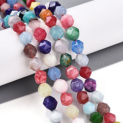 Dyed Natural White Jade Beads Strands, Faceted, Star Cut Round Beads, Mixed Color, 7~8x6~7.5x6~7.5mm, Hole: 1mm, about 48~49pcs/strand, 14.17~15.35''(36~39cm)(G-T139-8mm-46A)