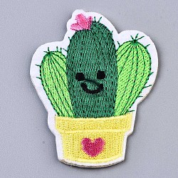 Cactus Appliques, Computerized Embroidery Cloth Iron on/Sew on Patches, Costume Accessories, Green, 64x48x1.5mm(DIY-S041-151)