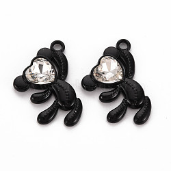 Spray Painted Alloy Rhinestone Pendants, Cadmium Free & Lead Free, Bear, Black, 26.5x21.5x4.5mm, Hole: 2mm(PALLOY-Q433-033C-RS)