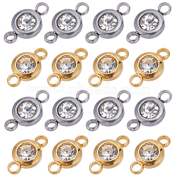 24Pcs 2 Colors 304 Stainless Steel Crystal Rhinestone Connector Charms, Flat Round Links, Golden & Stainless Steel Color, 12x6.5x4mm, Hole: 2mm, 12pcs/color(STAS-SC0006-37)