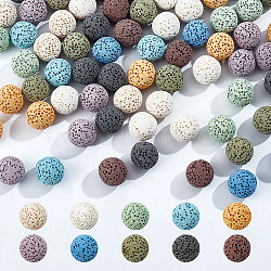 80Pcs 10 Colors Unwaxed Natural Lava Rock Beads, for Perfume Essential Oil Beads, Aromatherapy Beads, Dyed, Round, No Hole, Mixed Color, 12mm, 8pcs/color(G-NB0005-36)